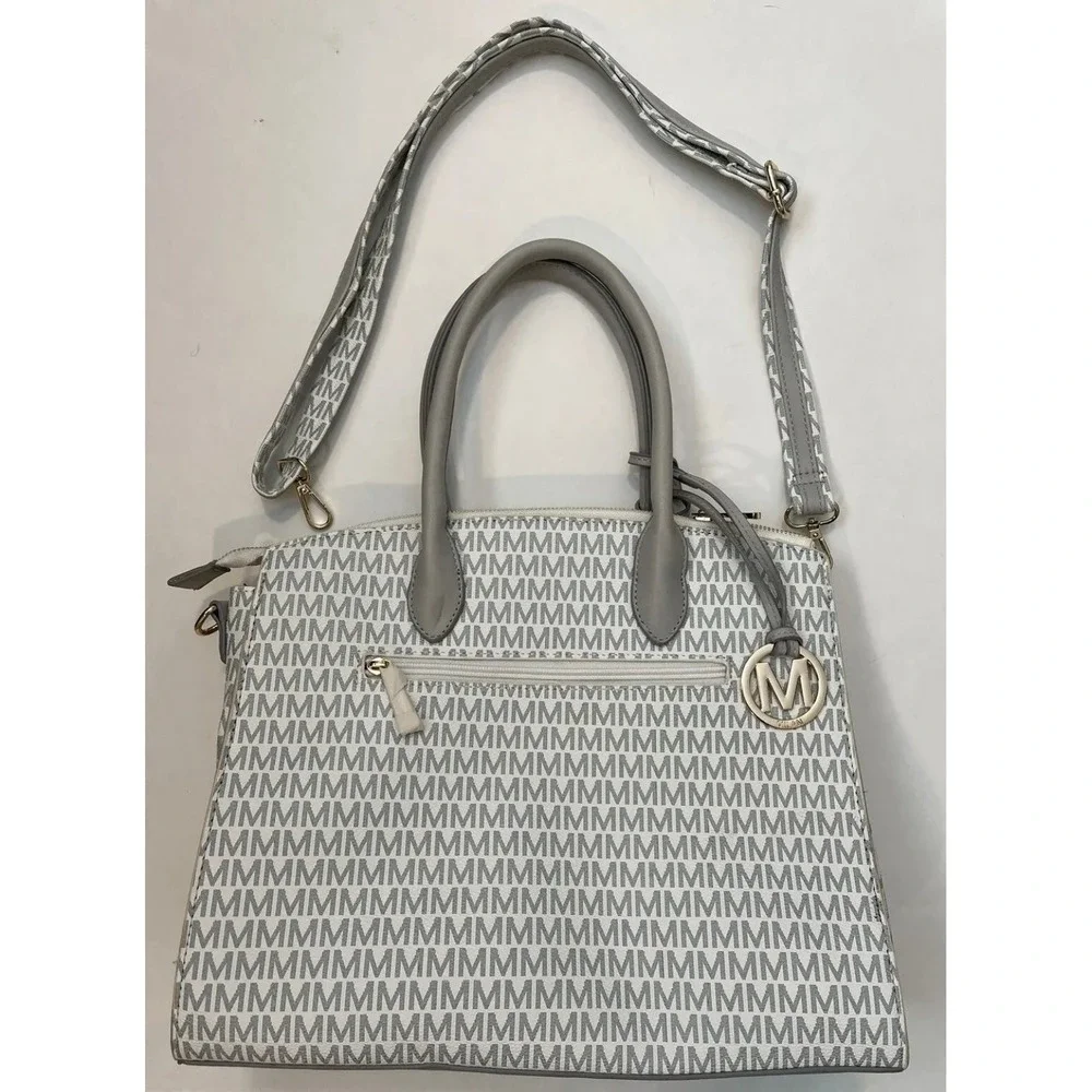 MFK Collection Reidy Gray Faux Leather Satchel Purse Shoulder Bag Crossbody Tote